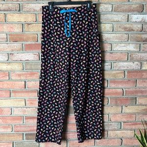 Vera Bradley Brown & Multi-Colored Paisley Tie Waist Cotton Pajama Bottoms